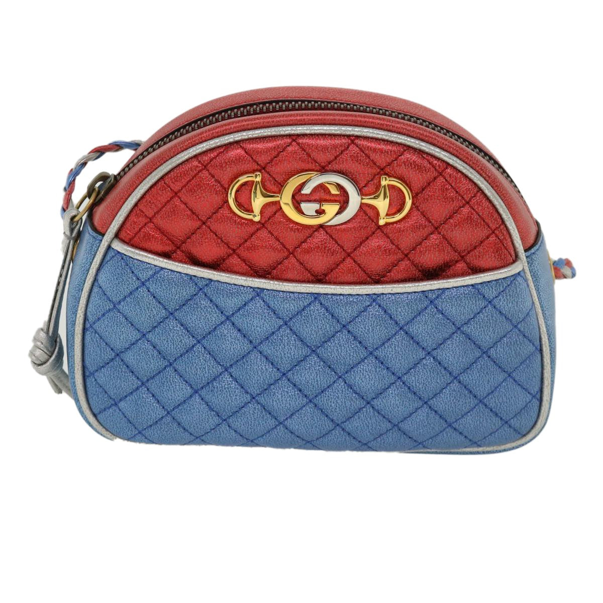 Gucci Trapuntata Camera Shoulder Bag Quilted Laminated Leather, RED, LEATHER, Shoulder bag