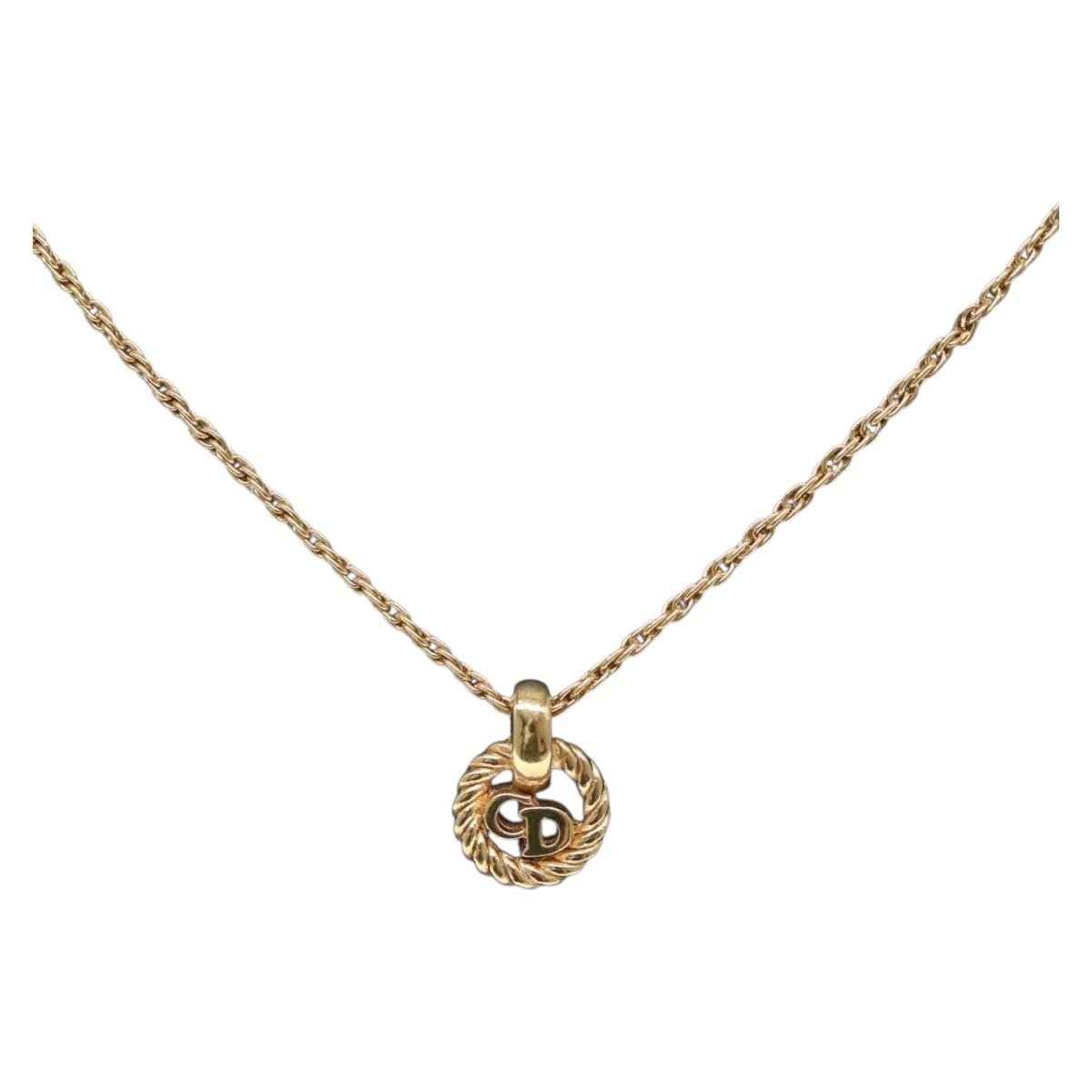 Christian Dior CD Round Pendant Necklace Metal, GOLD, METAL, Necklace