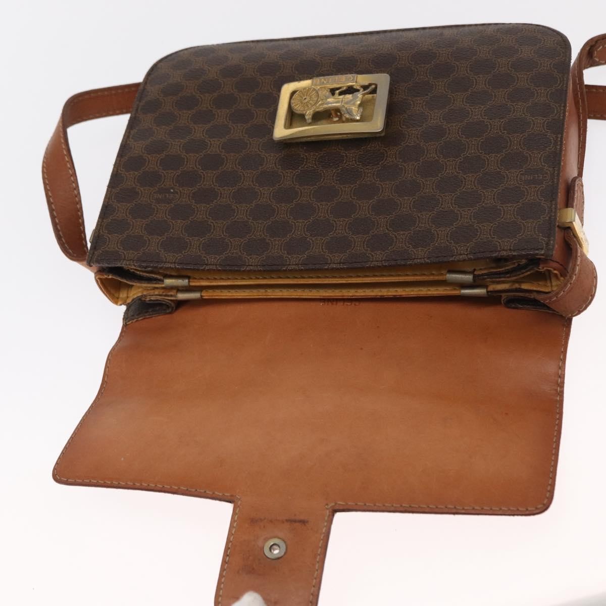 Celine Vintage Horse Carriage Macadam Shoulder Bag Canvas, BROWN, PVC, Shoulder bag