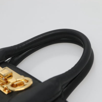 Salvatore Ferragamo Studio Satchel Gancini Jacquard and Leather, BLACK, CANVAS, Handbag