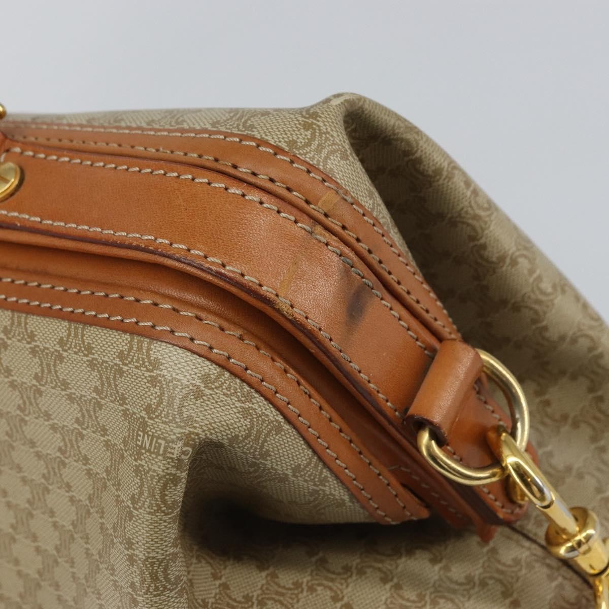 Celine Vintage Macadam Handbag Canvas and Leather, BEIGE, CANVAS, Handbag