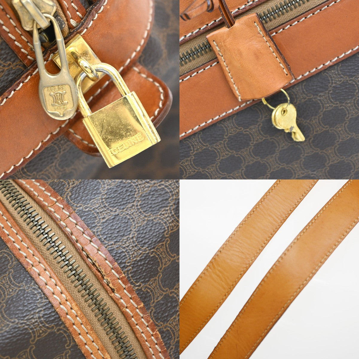 Celine Vintage Macadam Boston bag Canvas and Leather, BROWN, CANVAS, Travel bag