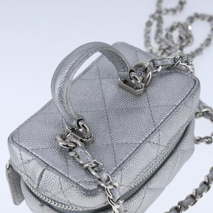 Chanel Classic Vanity Case with Chain Quilted Caviar, Silver, Leather, Shoulder Bag