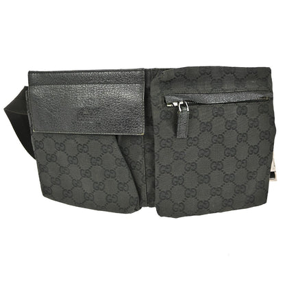Gucci Vintage Double Belt Bag GG Canvas with Leather, BLACK, CANVAS, Shoulder bag
