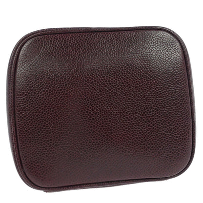 Chanel Vintage Timeless Cosmetic Case Caviar, BURGUNDY, LEATHER, Handbag