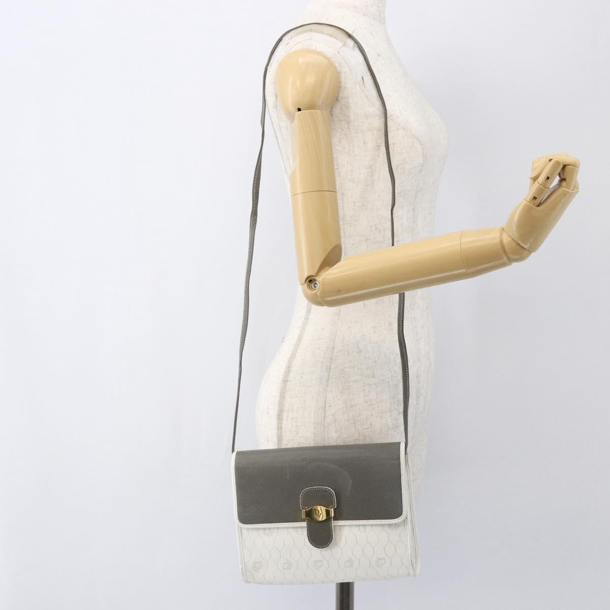 Christian Dior Vintage Honeycomb Shoulder Bag Canvas and Leather, WHITE, CANVAS, Shoulder bag