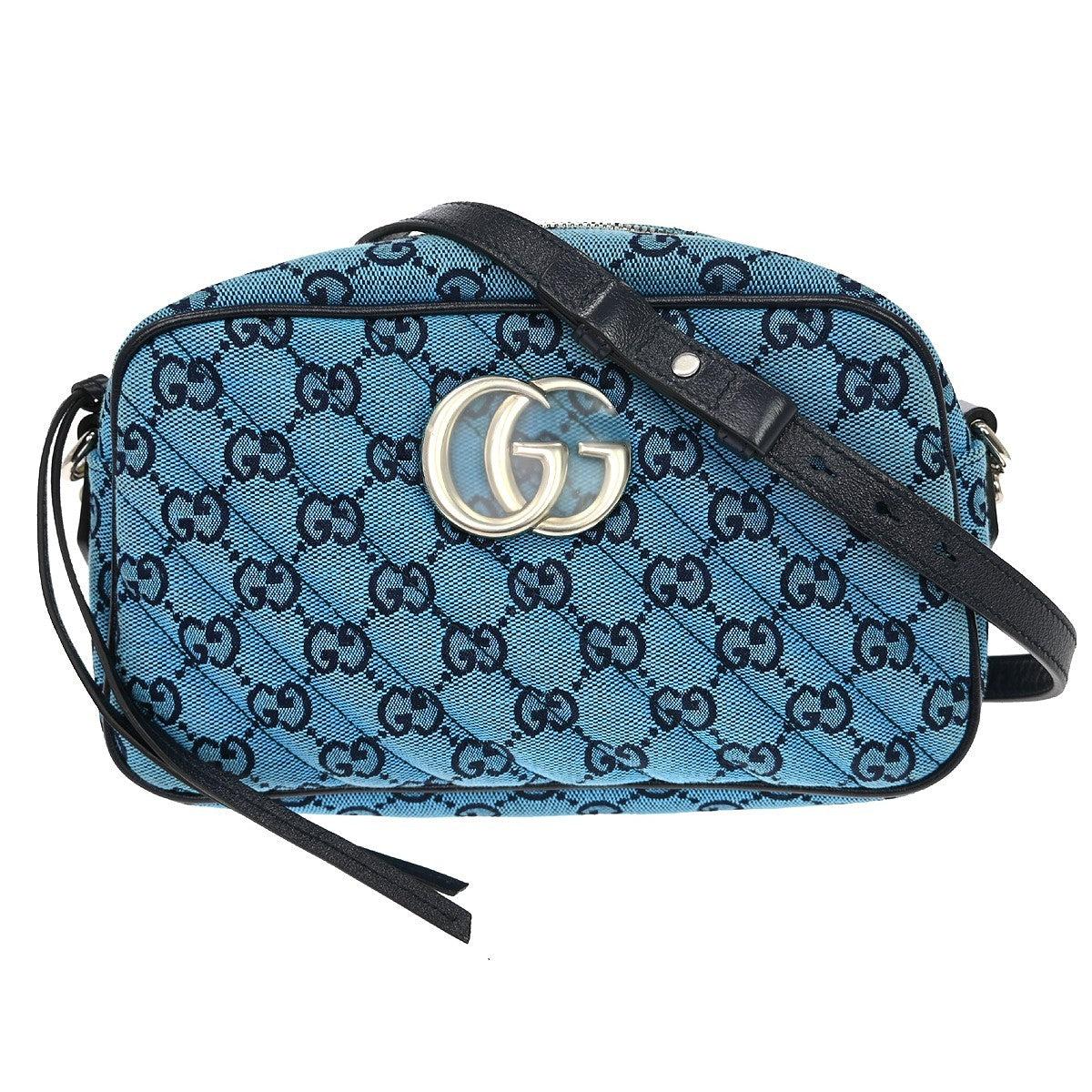 Gucci GG marmont Black leather, Blue, Canvas, Shoulder Bag