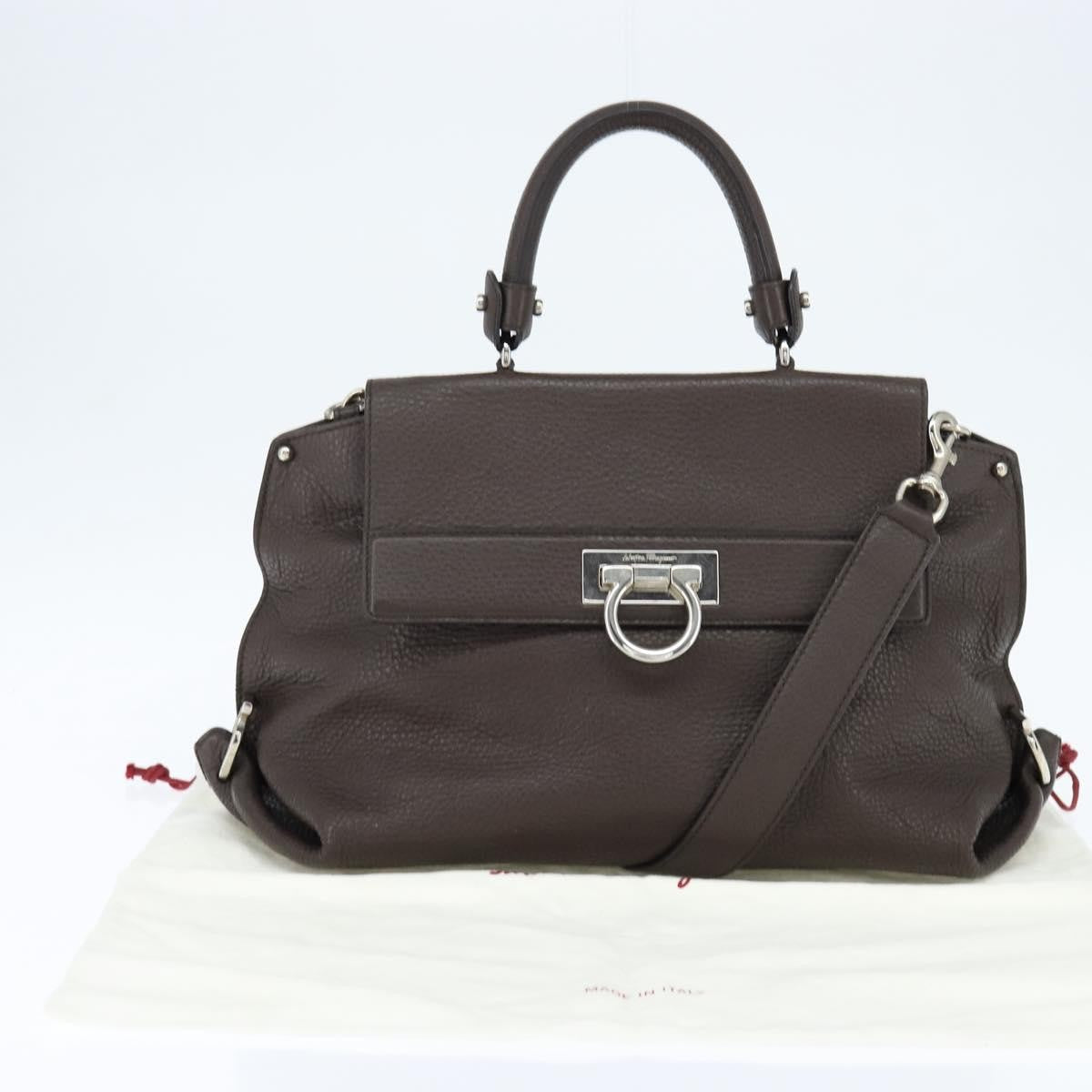 Salvatore Ferragamo Gancini handbag Leather, BROWN, LEATHER, Handbag