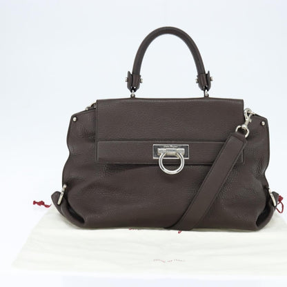 Salvatore Ferragamo Gancini handbag Leather, BROWN, LEATHER, Handbag