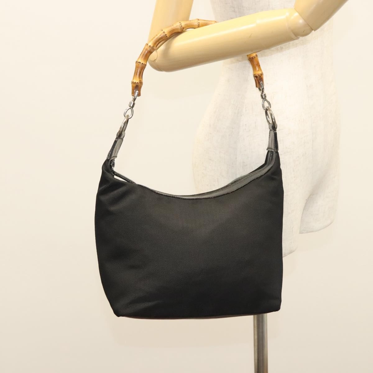 Gucci Vintage Bamboo Handle Bag Nylon, BLACK, NYLON, Handbag