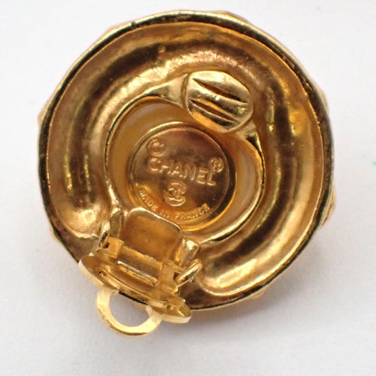 Chanel Vintage Round Clip-On Earrings Metal with Faux Pearl, GOLD, GOLD_PLATED, Earrings
