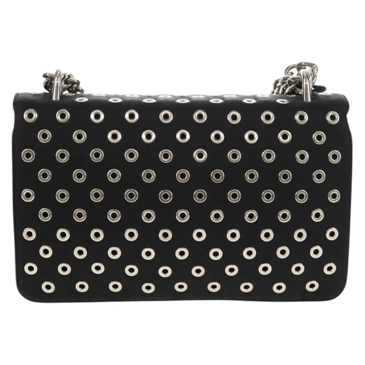 Prada Grommet Chain Flap Shoulder Bag Tessuto with Soft Calf, BLACK, NYLON, Shoulder bag