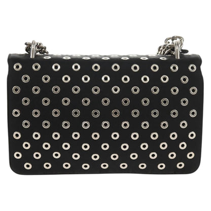 Prada Grommet Chain Flap Shoulder Bag Tessuto with Soft Calf, BLACK, NYLON, Shoulder bag