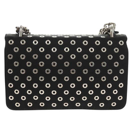 Prada Grommet Chain Flap Shoulder Bag Tessuto with Soft Calf, BLACK, NYLON, Shoulder bag
