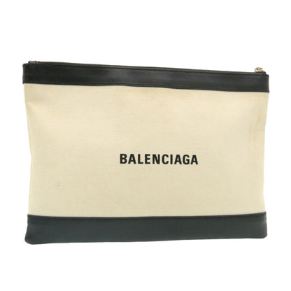 Balenciaga Navy Zip Pouch Canvas and Leather, WHITE, CANVAS, Clutche & pouche