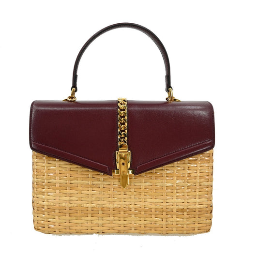 Gucci Sylvie 1969 Top Handle Bag Leather and Wicker, RED, LEATHER, Handbag
