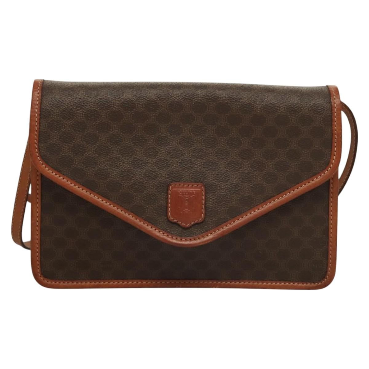 Celine Vintage Macadam Shoulder Bag Canvas and Leather, Brown, Canvas, Shoulder Bag