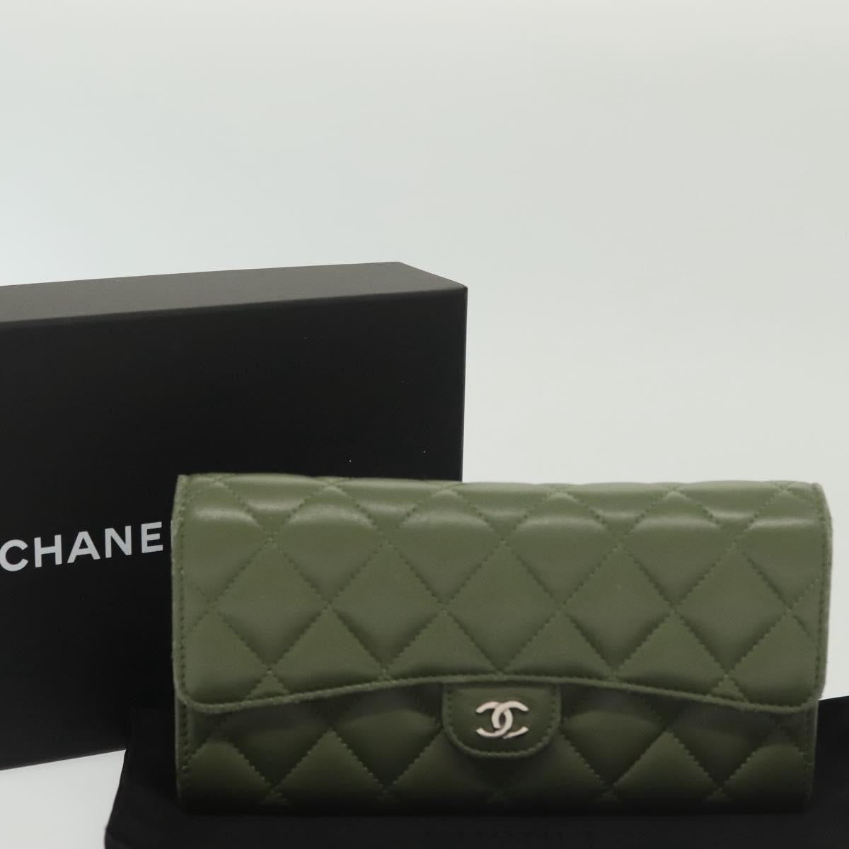 Chanel CC Gusset Classic Flap Wallet Quilted Lambskin, GREEN, LEATHER, Wallets