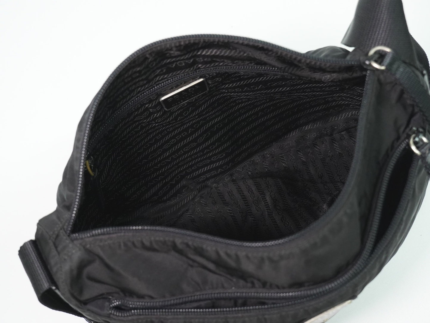 Prada Front Zip Messenger Bag Tessuto, Black, Nylon, Shoulder Bag