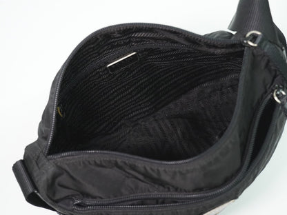 Prada Front Zip Messenger Bag Tessuto, Black, Nylon, Shoulder Bag