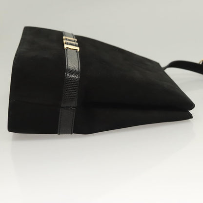 Salvatore Ferragamo Vala Shoulder Bag Suede, BLACK, SUEDE, Shoulder bag
