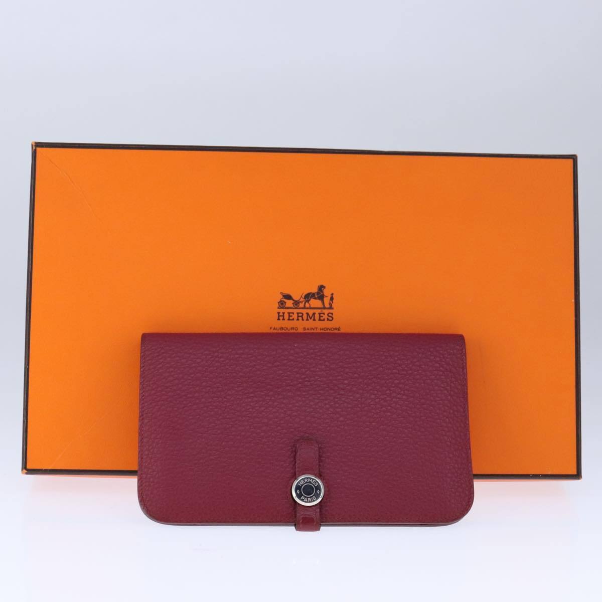 Hermes Dogon Duo Combined Wallet Leather, RED, LEATHER, Wallets