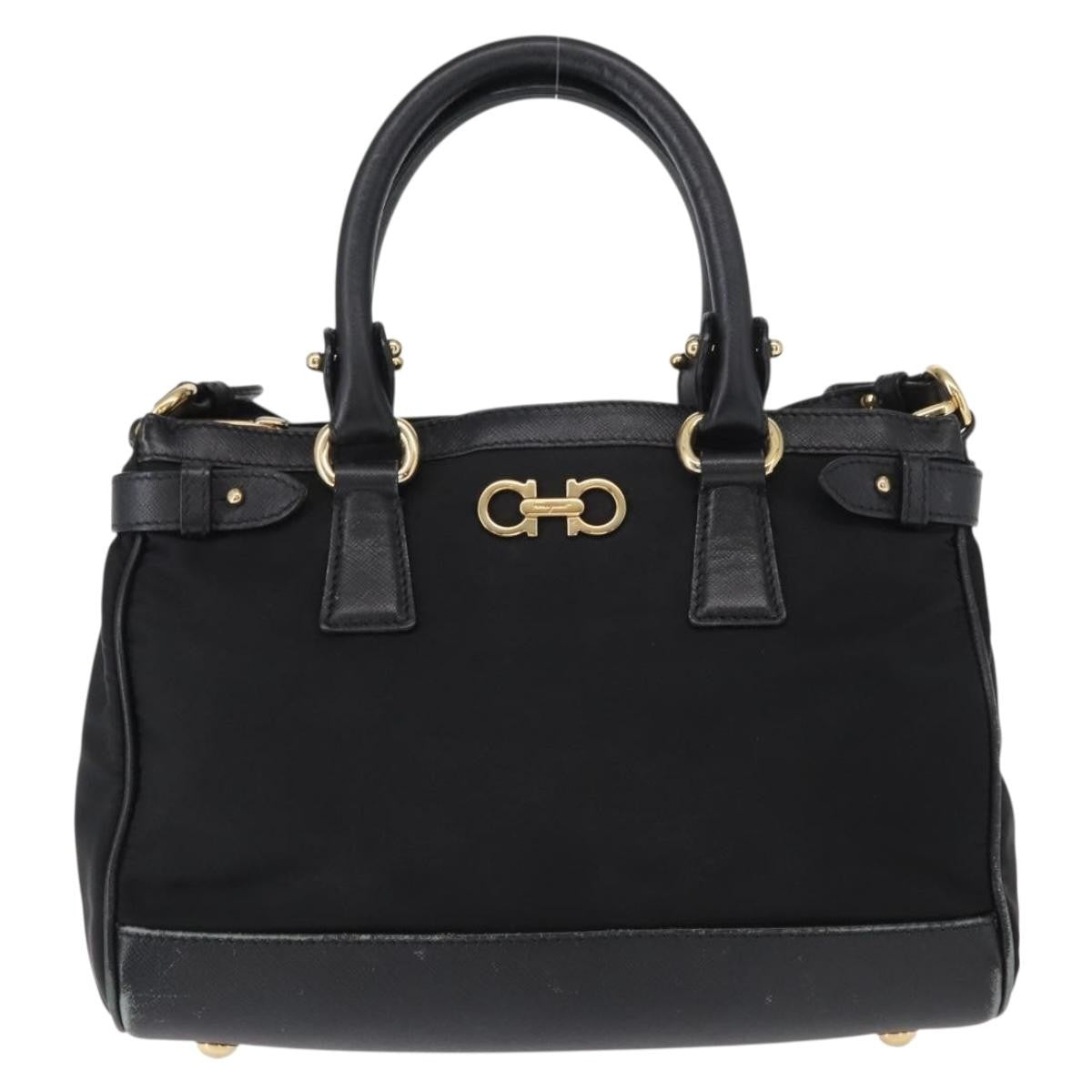Salvatore Ferragamo Gancini handbag Nylon, BLACK, NYLON, Handbag