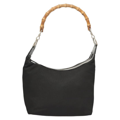 Gucci Vintage Bamboo Hobo Nylon, BLACK, NYLON, Handbag