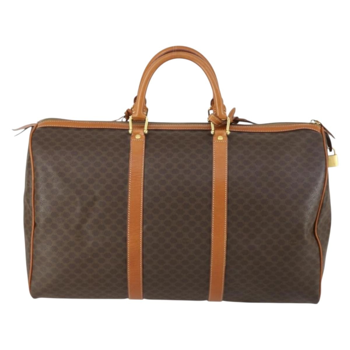 Celine Vintage Duffle Bag Macadam Coated Canvas, BROWN, PVC, Travel bag
