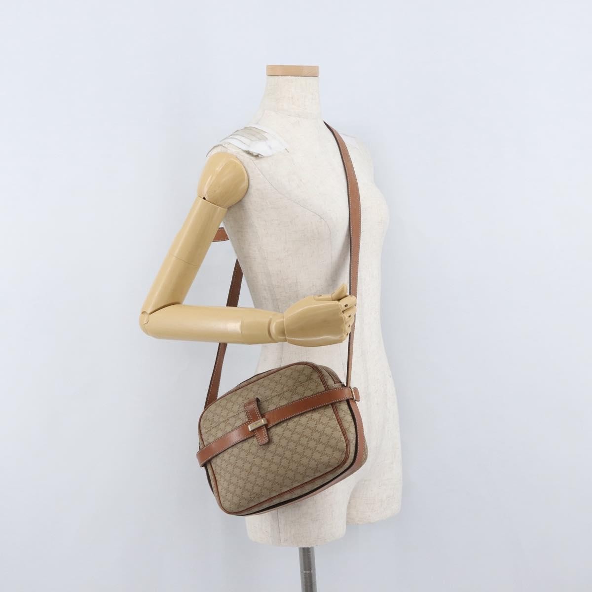 Celine Vintage Macadam Shoulder Bag Canvas and Leather, BEIGE, CANVAS, Shoulder bag