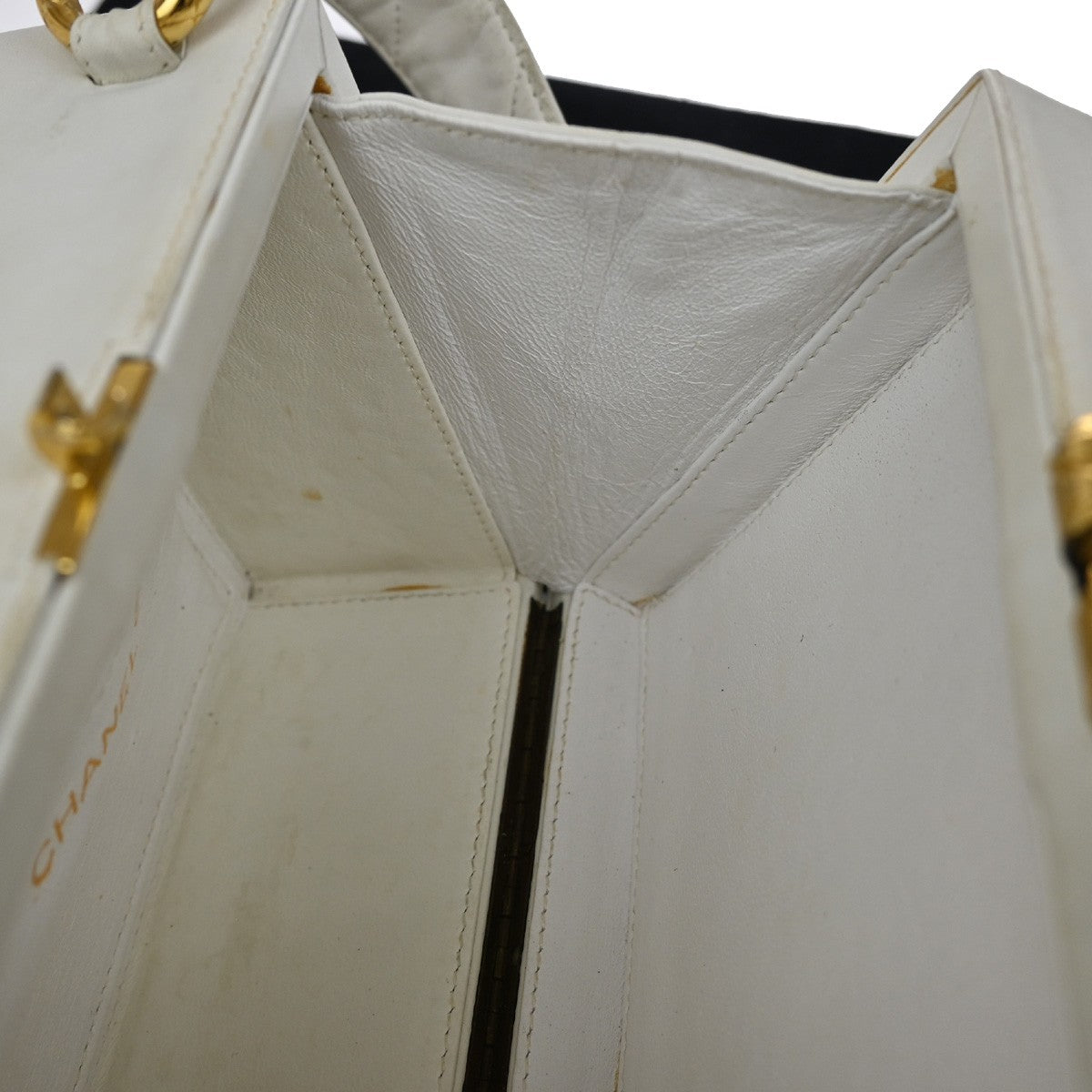 Chanel CC Logo Chain Handbag Canvas and Leather, ECRU, CALFSKIN, Handbag