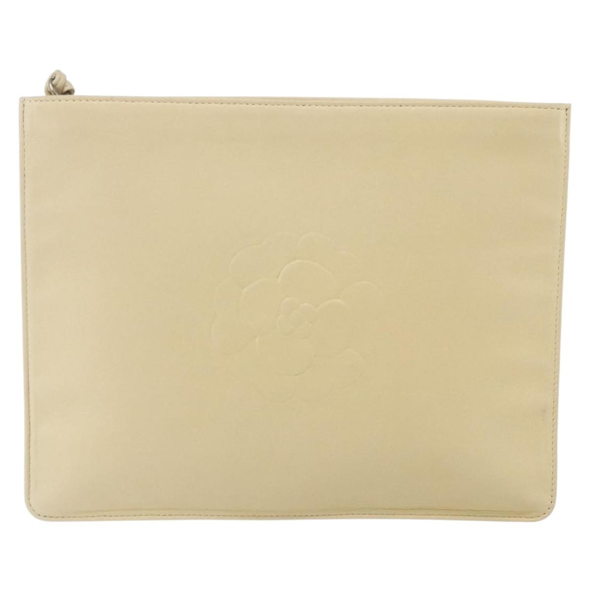 Chanel CC Pochette Quilted Caviar, BEIGE, LEATHER, Clutche & pouche