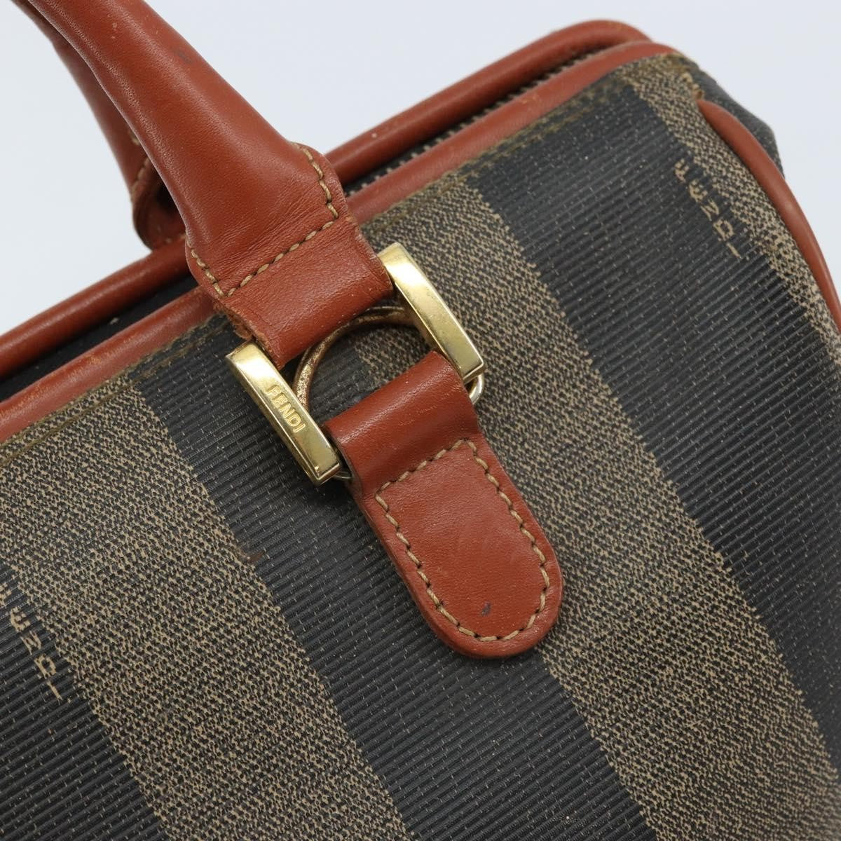 Fendi Vintage Pequin Convertible Boston Bag Coated Canvas, BROWN, CANVAS, Handbag