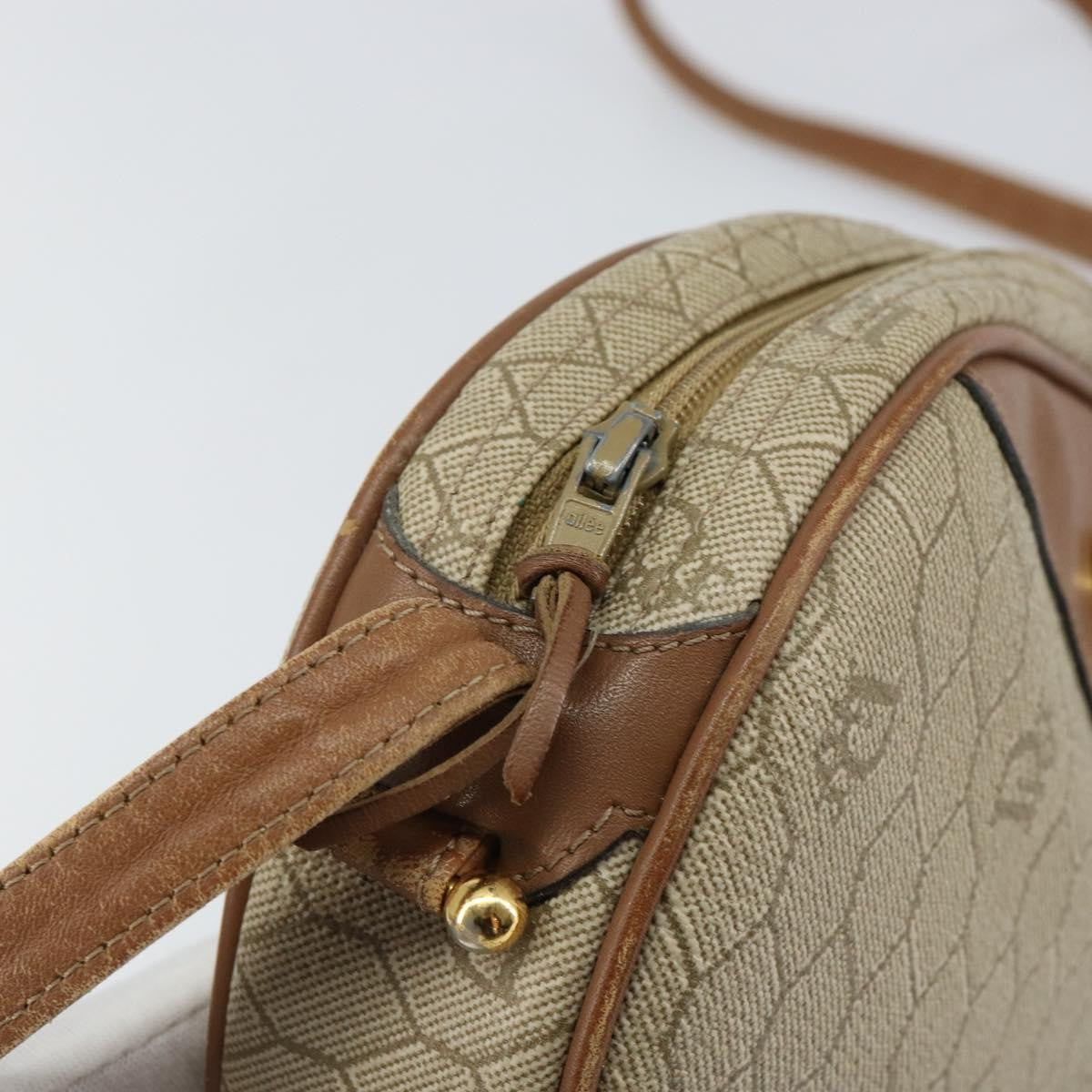 Christian Dior Vintage Honeycomb Shoulder Bag Canvas, BEIGE, CANVAS, Shoulder bag