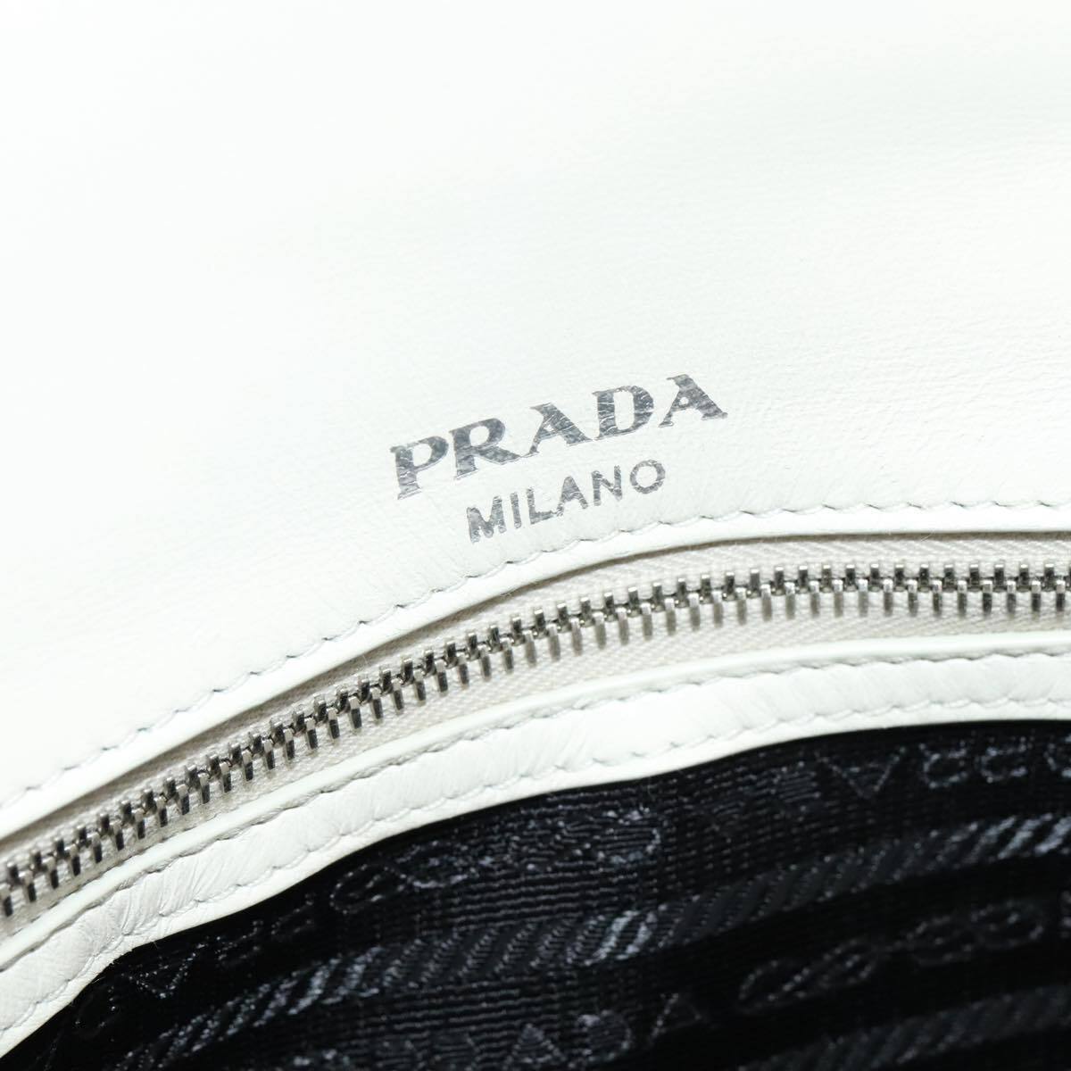Prada Chain Flap Shoulder Bag Nappa Gaufre, WHITE, LEATHER, Shoulder bag