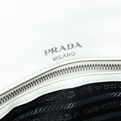 Prada Chain Flap Shoulder Bag Nappa Gaufre, WHITE, LEATHER, Shoulder bag