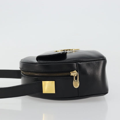 Celine Circle Logo Shoulder Bag Leather, Black, Leather, Shoulder Bag