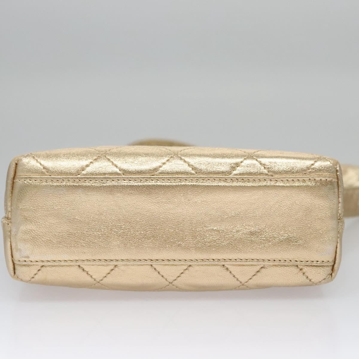 Chanel Vintage CC Fold Over Shoulder Bag Quilted Lambskin, GOLD, LEATHER, Shoulder bag