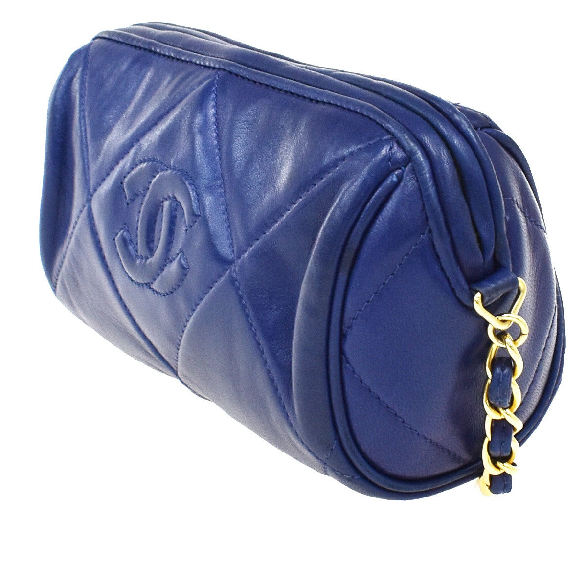 Chanel Vintage Diamond CC Barrel Bag Quilted Leather, BLUE, LEATHER, Shoulder bag