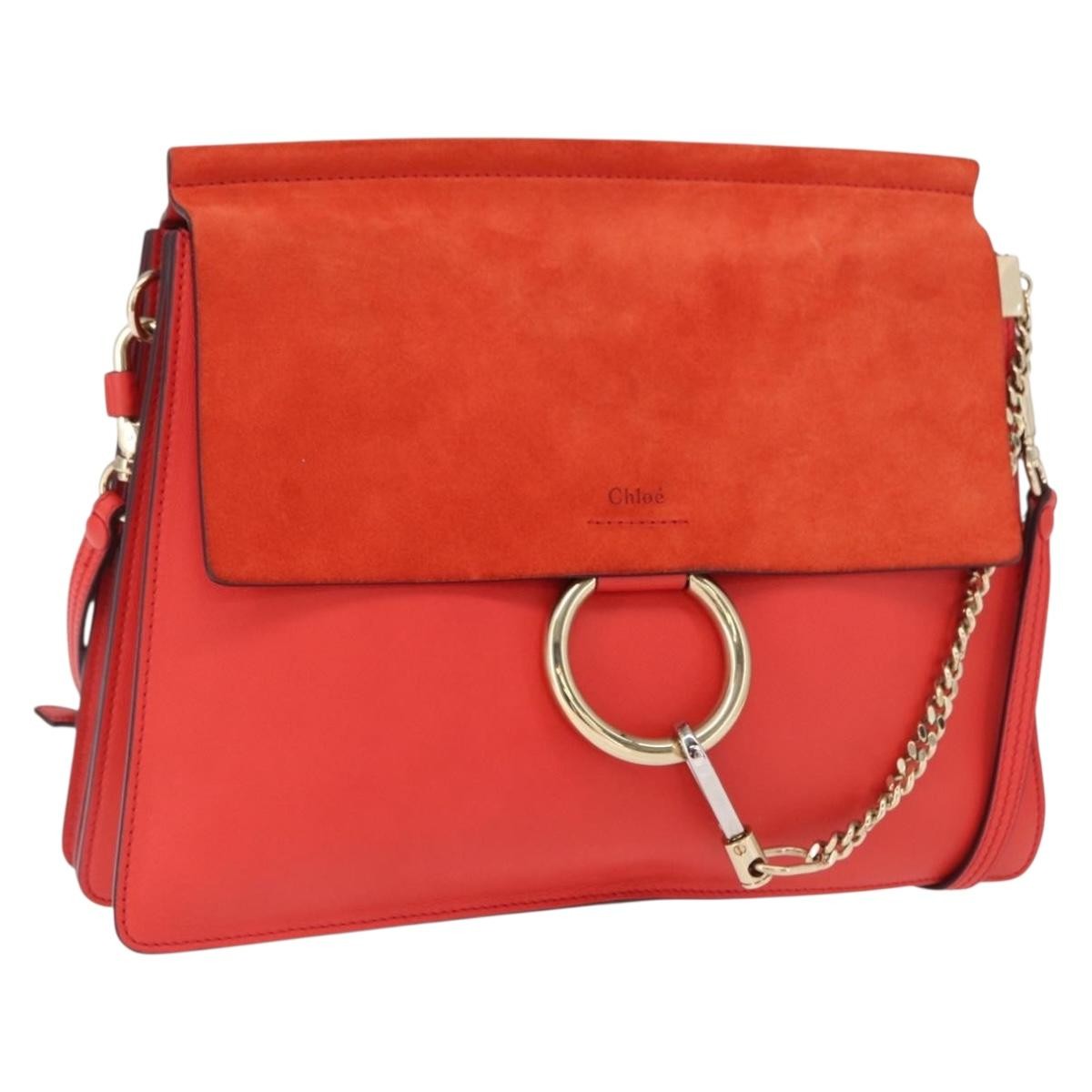 Chloe Faye Shoulder Bag Leather and Suede, RED, SUEDE, Shoulder bag