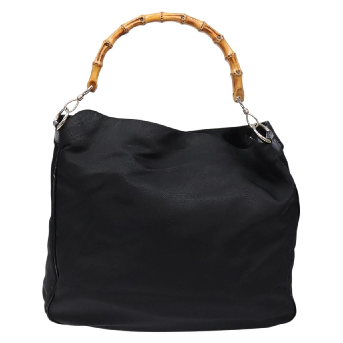 Gucci Vintage Bamboo Handle Tote Nylon, Black, Nylon, Tote Bag