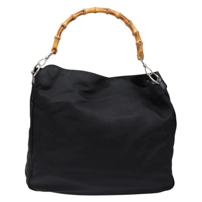 Gucci Vintage Bamboo Handle Tote Nylon, Black, Nylon, Tote Bag