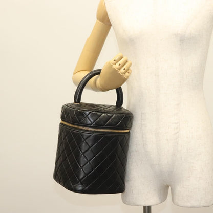 Chanel Vintage Cosmetic Case Quilted Lambskin, BLACK, LEATHER, Clutche & pouche