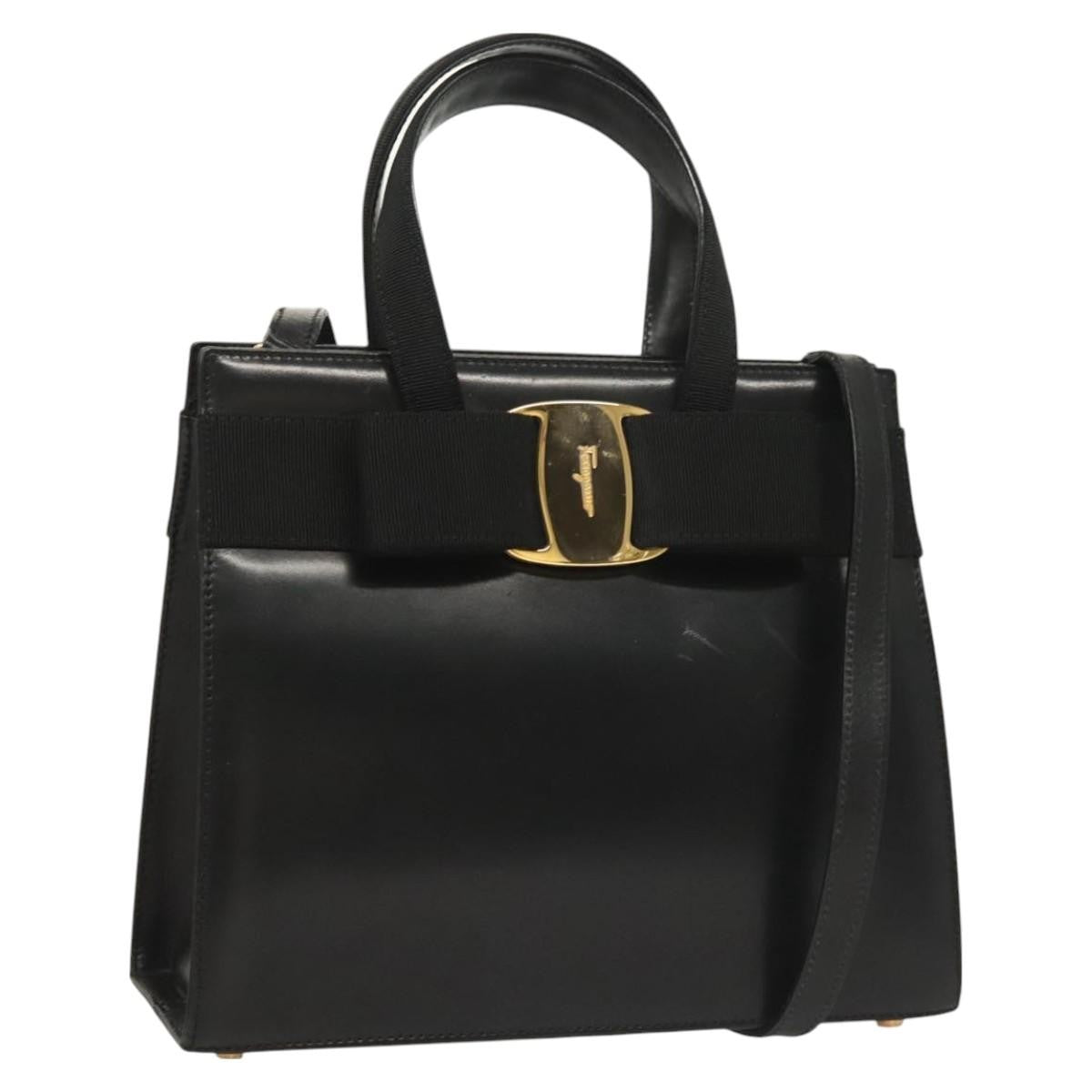 Salvatore Ferragamo Convertible Vara Bow Tote Leather, BLACK, LEATHER, Handbag