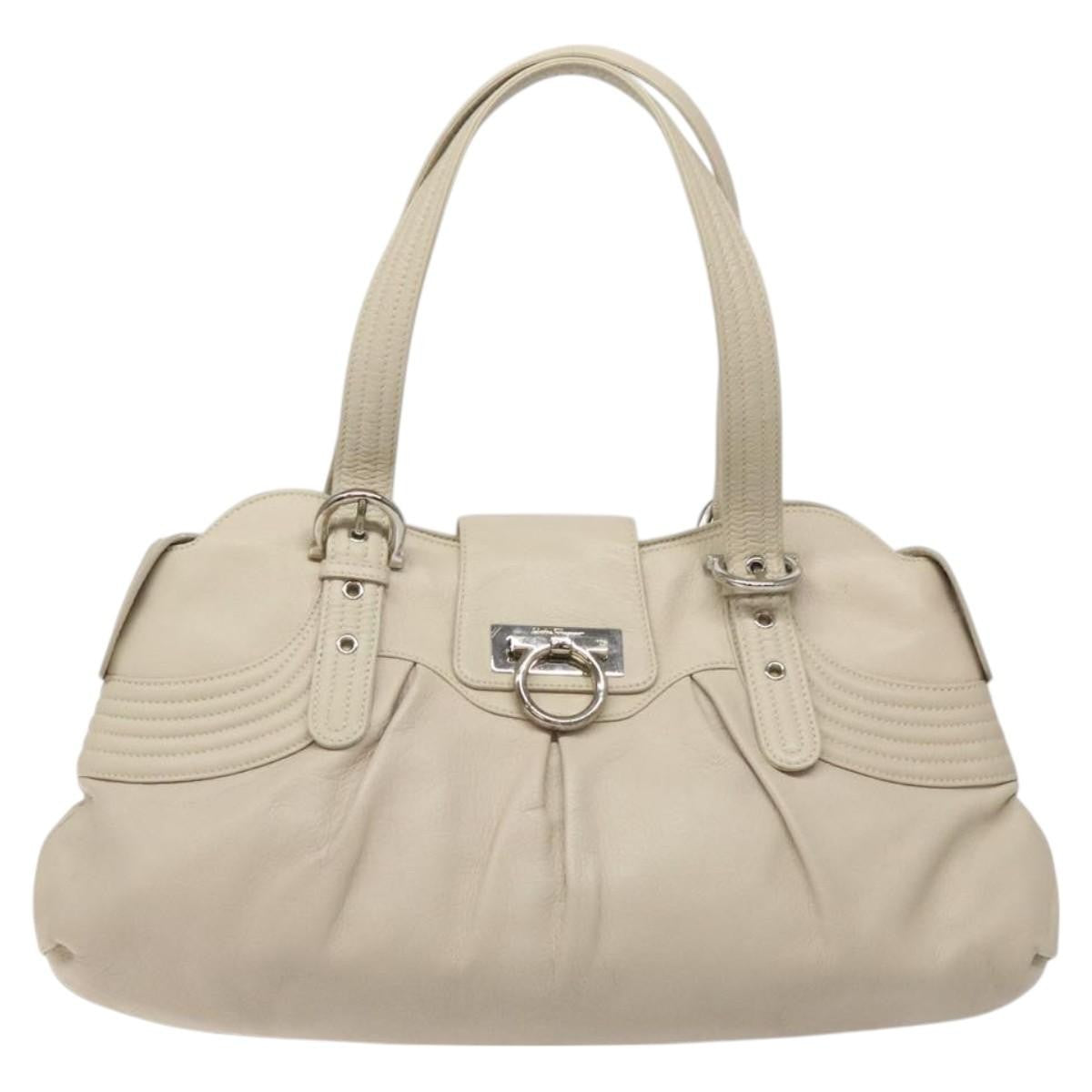 Salvatore Ferragamo Gancini handbag Leather, WHITE, LEATHER, Handbag
