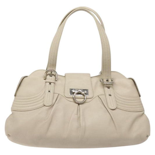 Salvatore Ferragamo Gancini handbag Leather, WHITE, LEATHER, Handbag