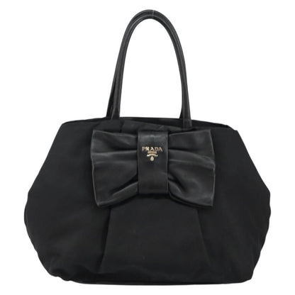 Prada Bow Tote Tessuto with Leather, BLACK, NYLON, Tote bag