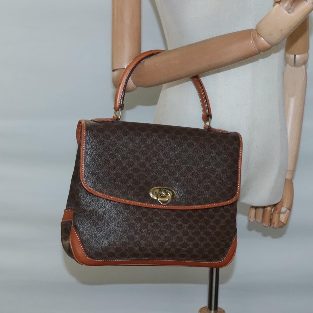 Celine Macadam Handbag Macadam with leather, BROWN, CANVAS, Handbag