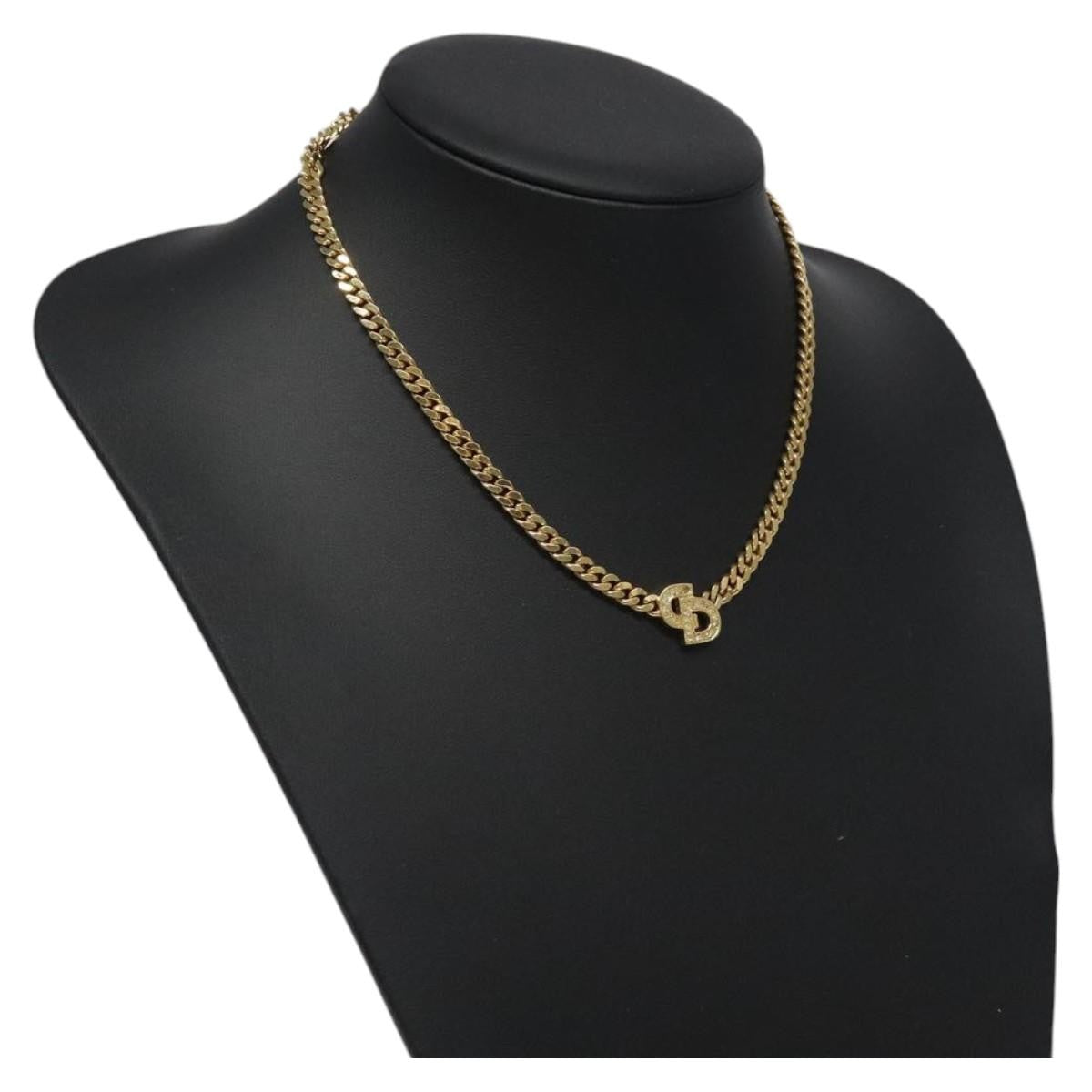 Christian Dior CD Pendant Necklace Metal and Crystals, GOLD, METAL, Necklace