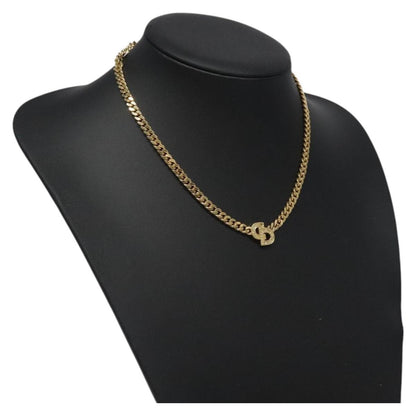 Christian Dior CD Pendant Necklace Metal and Crystals, GOLD, METAL, Necklace